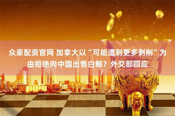众豪配资官网 加拿大以“可能遭到更多剥削”为由拒绝向中国出售白鲸？外交部回应