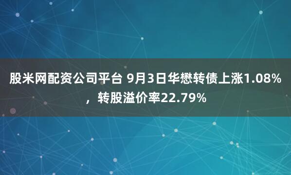 股米网配资公司平台 9月3日华懋转债上涨1.08%,转股溢价率22.79%