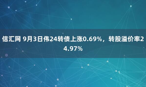信汇网 9月3日伟24转债上涨0.69%,转股溢价率24.97%